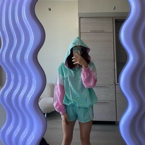 Nylon drawstring jumpsuit set